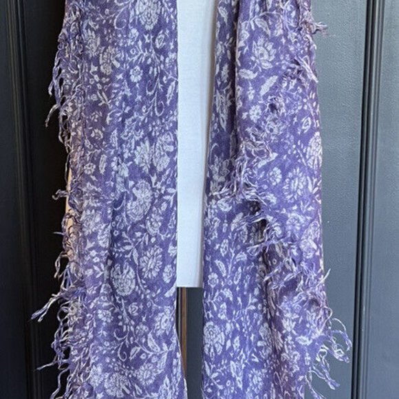 New Auth Chan Luu Dahlia Floral Cashmere Silk Scarf- Mulberry Blue - Picture 3 of 7